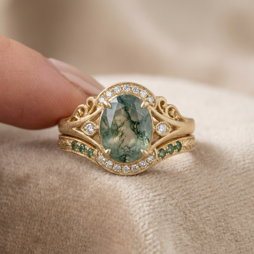 Green Moss Ring Set