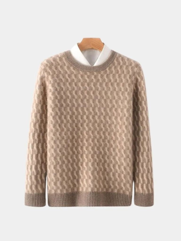100% Wool Geometric Crew Neck Pullover Sweater - Casa Laro CASA LARO