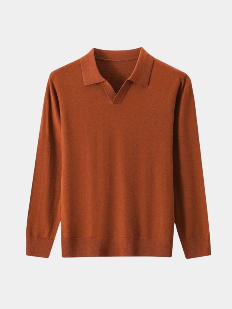 100% Wool Knit V Neck Turndown Polo Pullover - Casa Laro CASA LARO