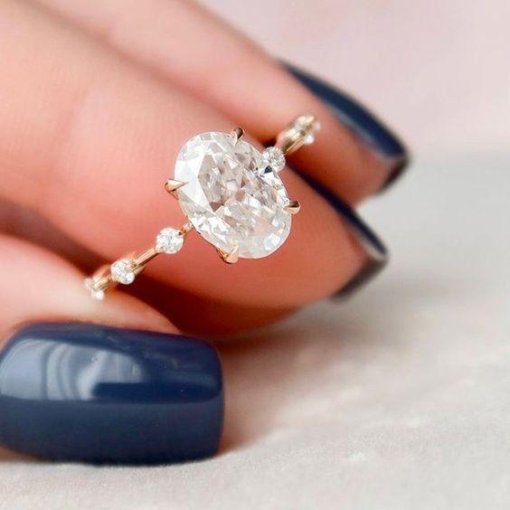 Oval Cut Engagement Ring with Side Stone in Sterling Silver Shineofidamond