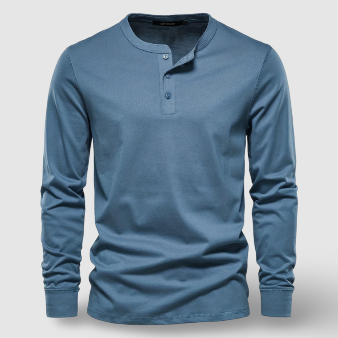 Cotton Long Sleeve Henley - T-Shirt