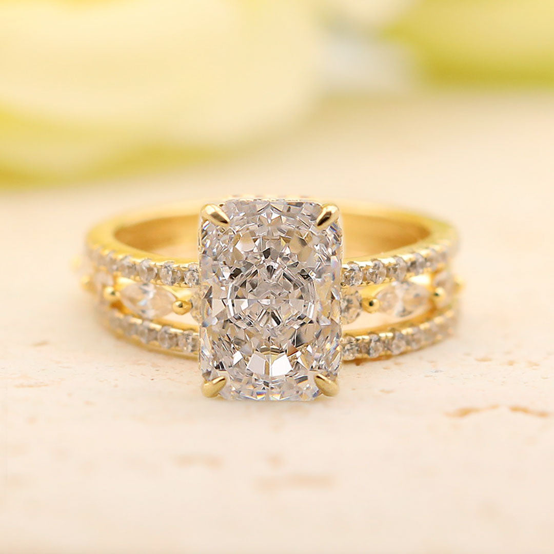 Noble Radiant Cut 3PC Sterling Silver Wedding Bridal Set in Golden Tone shineofdiamond