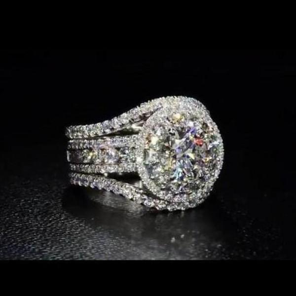 Round Cut Halo Engagement Ring in Sterling Silver with Guard Enhancer shineofdiamond