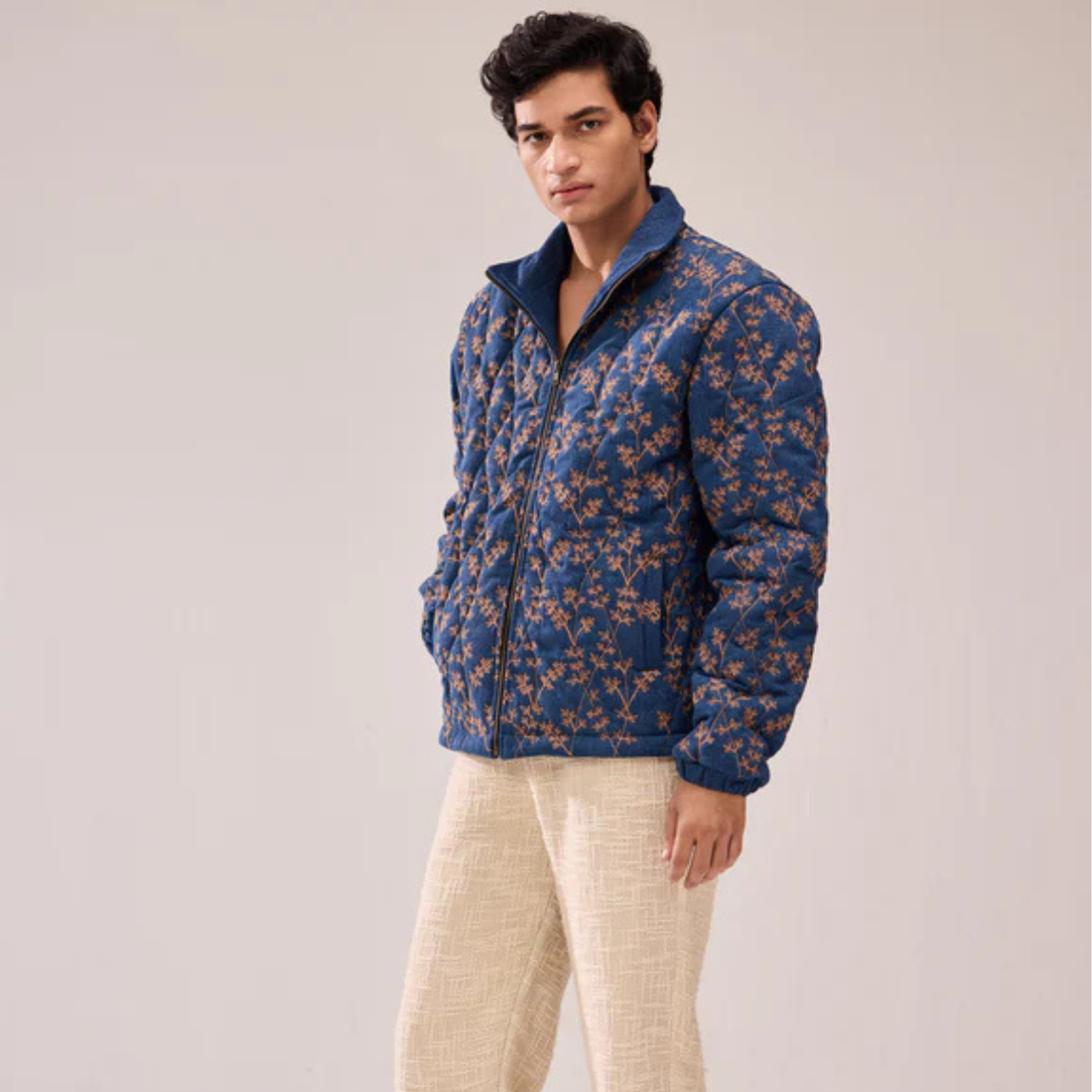 Hamzah - Embroidered Quilted Denim Jacket