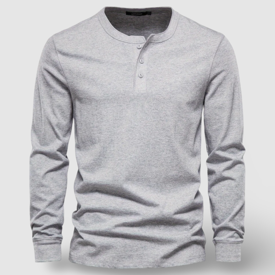 Cotton Long Sleeve Henley - T-Shirt