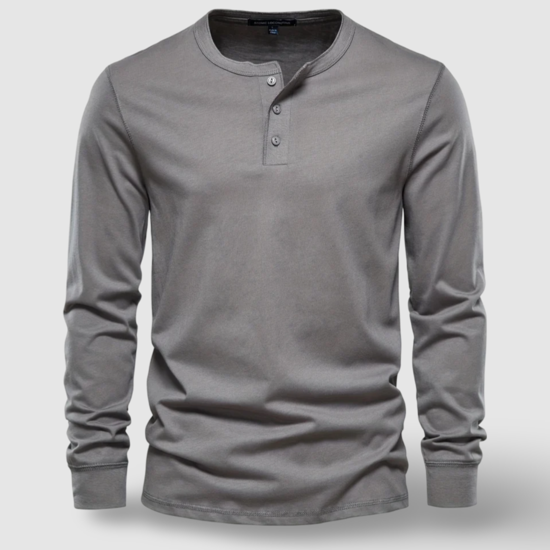 Cotton Long Sleeve Henley - T-Shirt