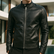 Neil - Standing Collar Leather Jacket