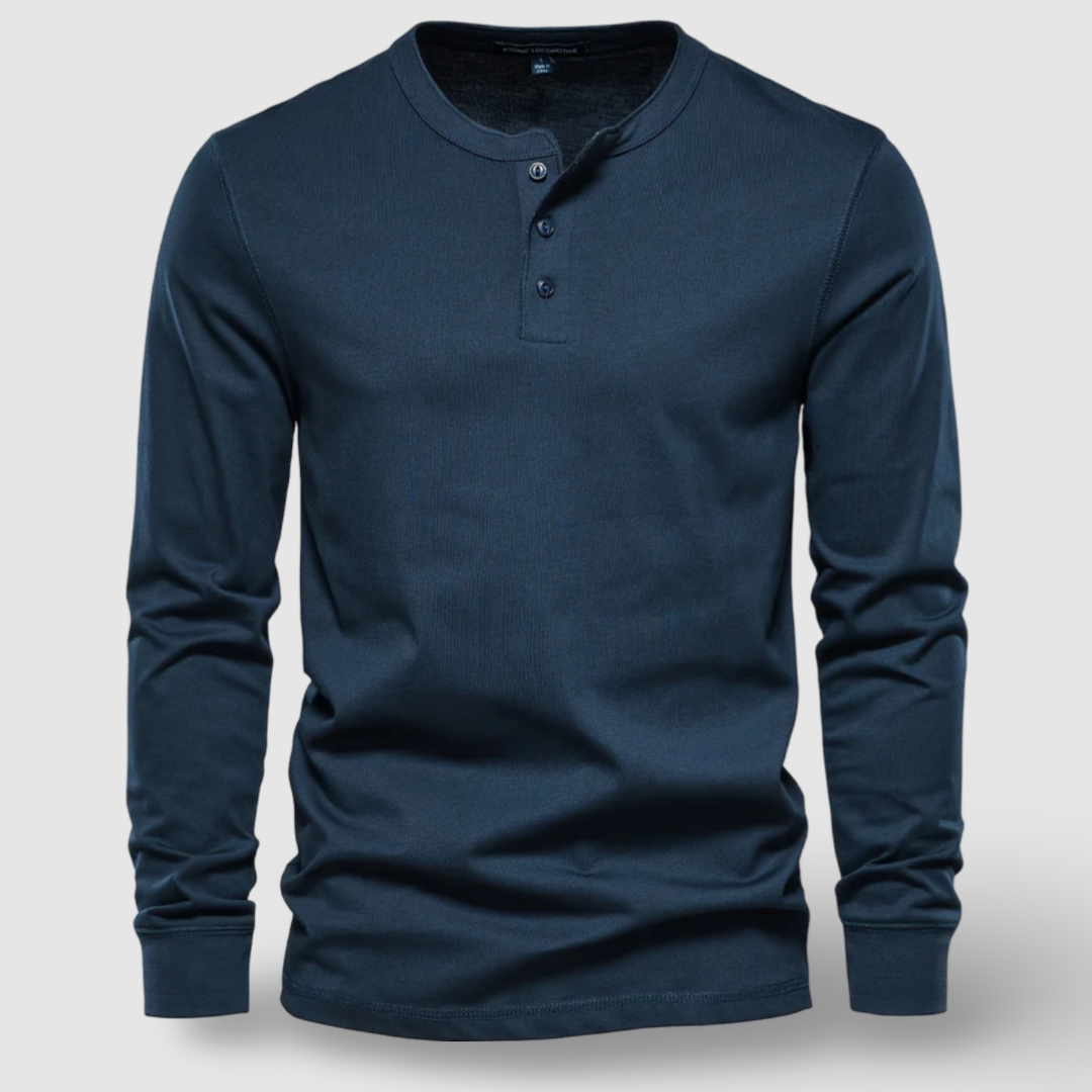 Cotton Long Sleeve Henley - T-Shirt