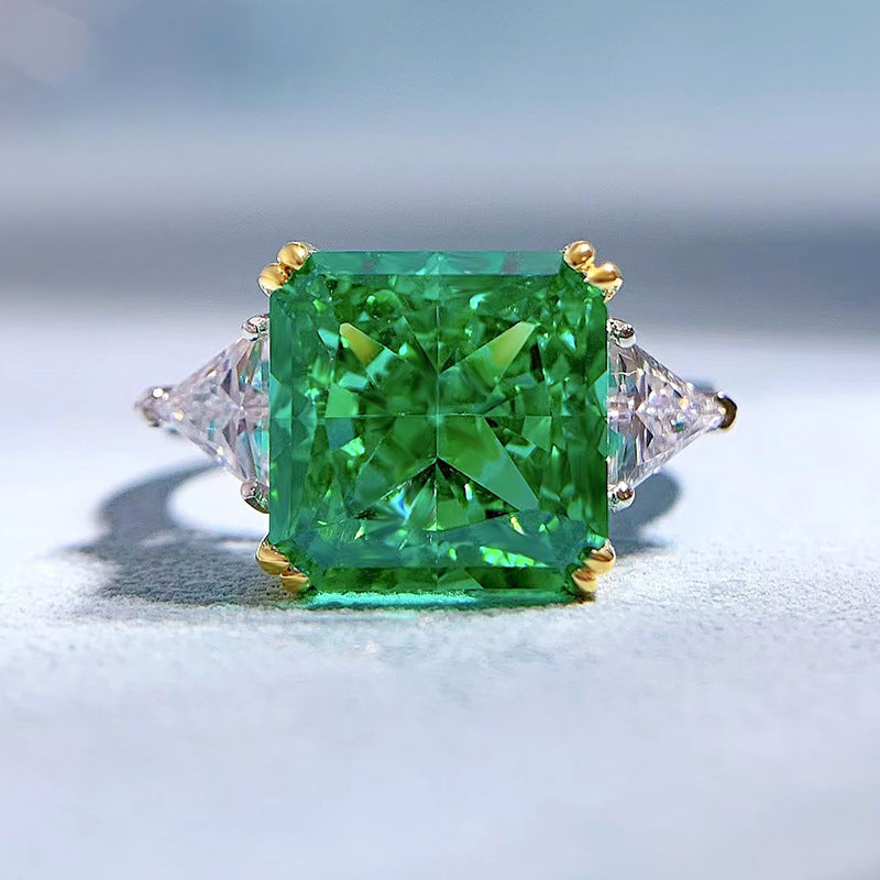 Two Tone Radiant Cut Three Stone Paraiba Sterling Silver Engagement Ring Shineofdiamond