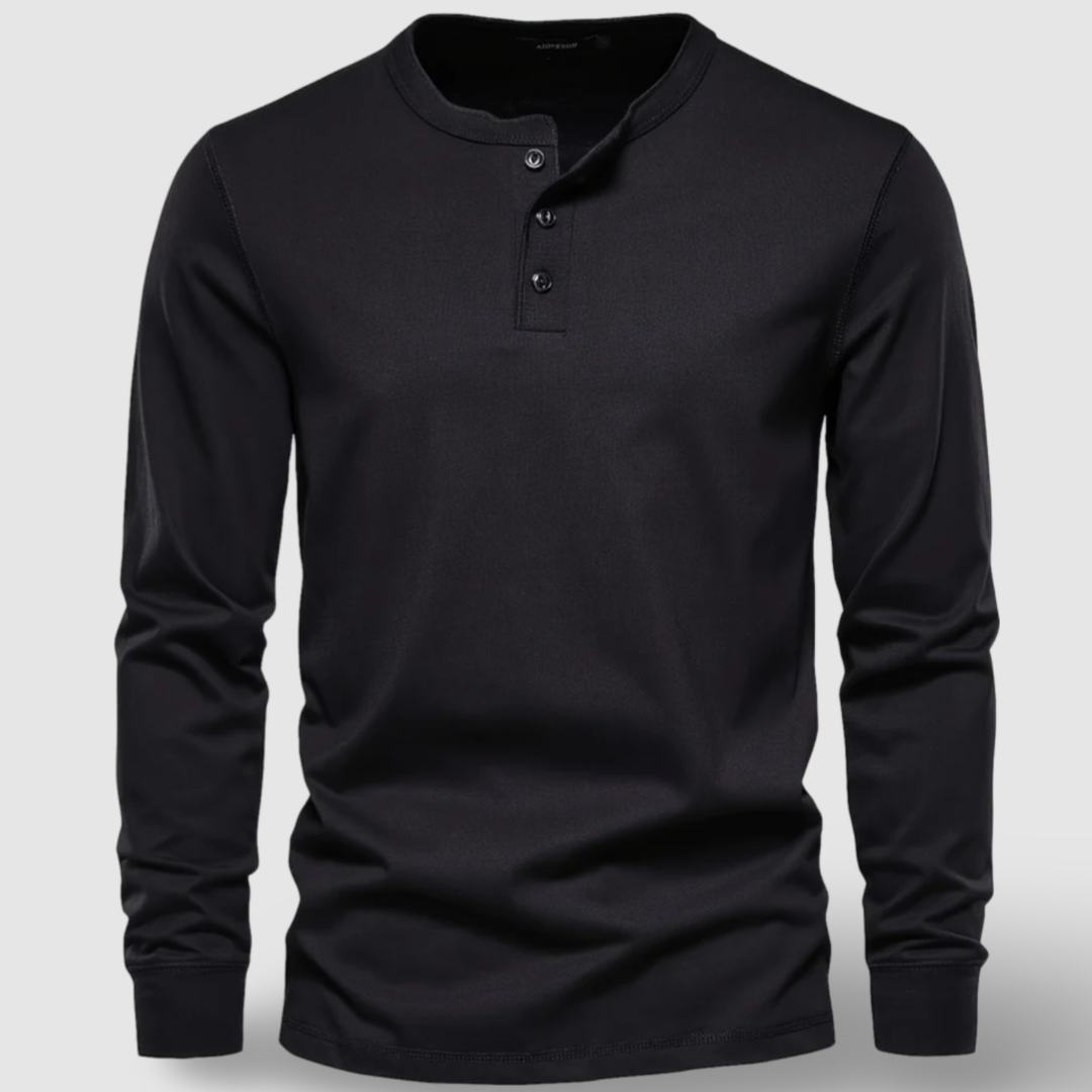 Cotton Long Sleeve Henley - T-Shirt
