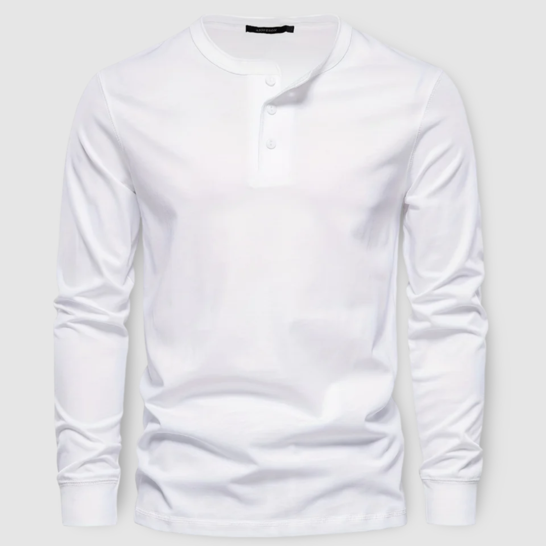 Cotton Long Sleeve Henley - T-Shirt