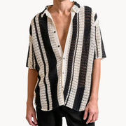 Striped Full-Placket Button-Up - Shirt