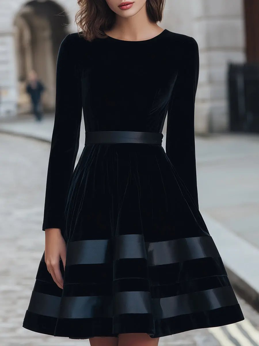 Black Velvet Satin-Striped Fit-and-Flare - Mini Dress CASA LARO