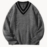 Oversized Knitted V-Neck - Sweater