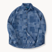 Oversized Patchwork Denim Button-Down - Shirt