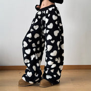 Plush Heart Print - Trousers