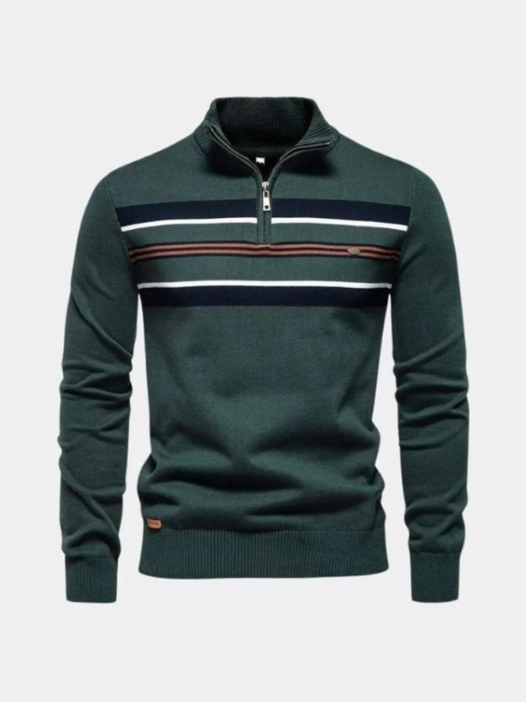 Knit Striped Quarter-Zip Jumper Sweater - Casa Laro CASA LARO