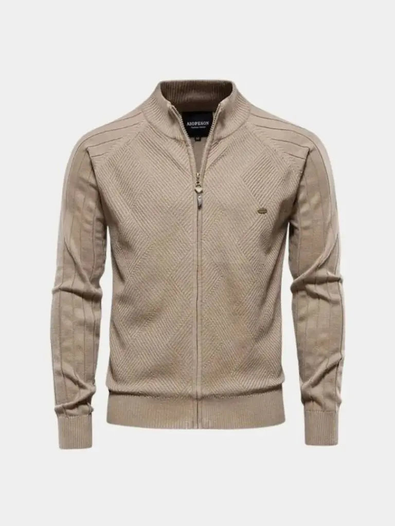 Knit Zipper Jacquard Solid Color Cardigan Sweater - Casa Laro CASA LARO
