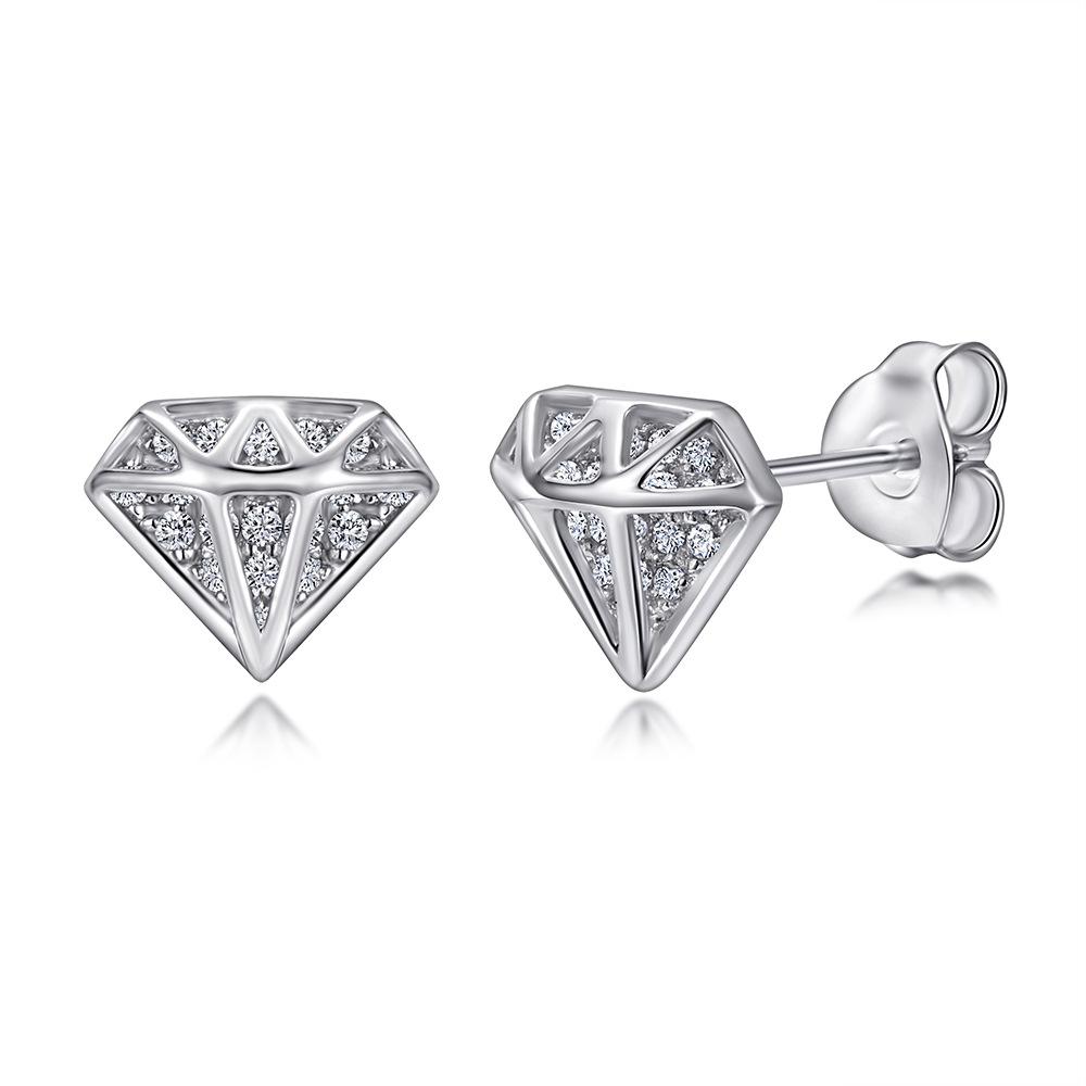 Diamond Sterling Silver Stud Earrings Shineofidamond