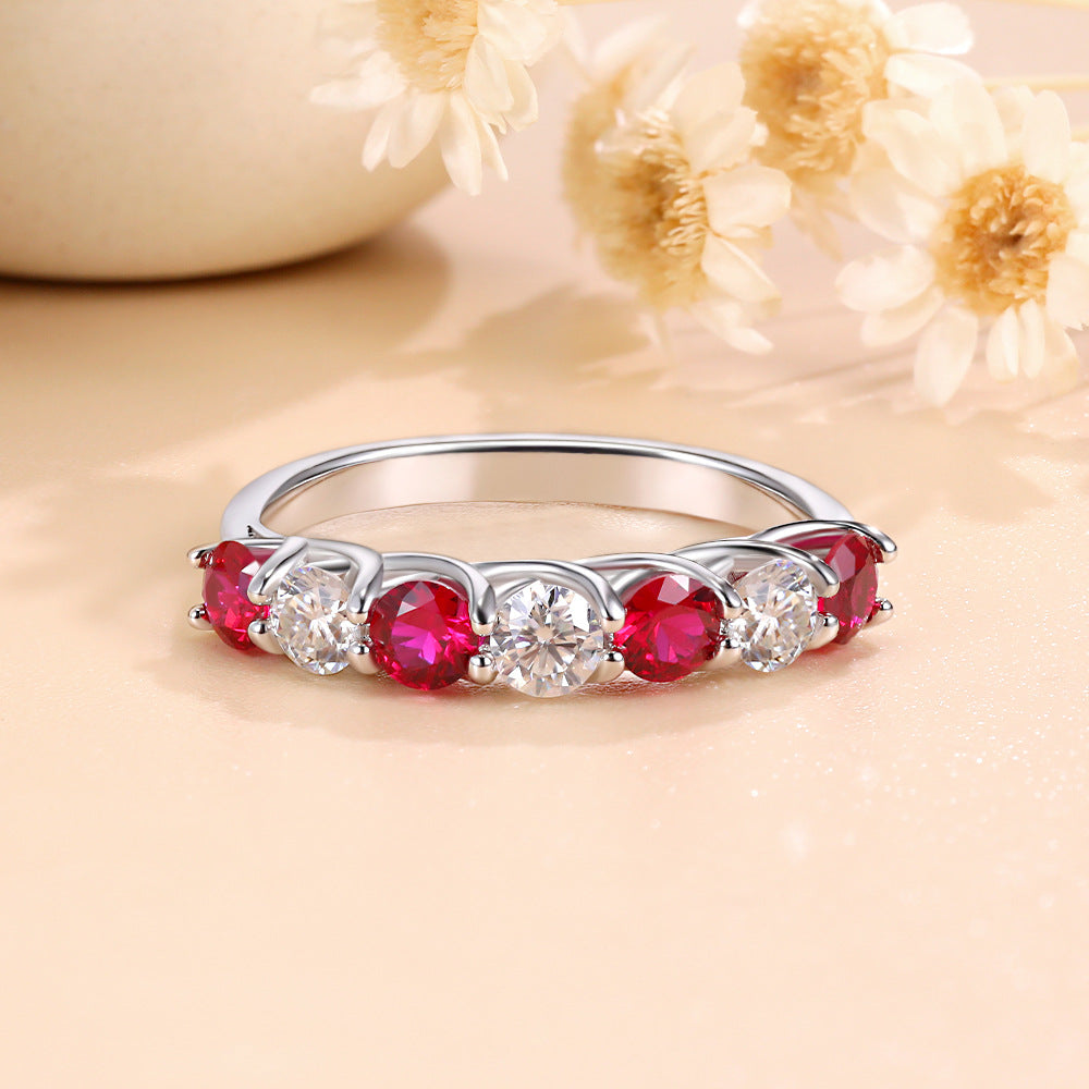 Two Tone Half Eternity Moissanite Silver Band Carly Jewelry