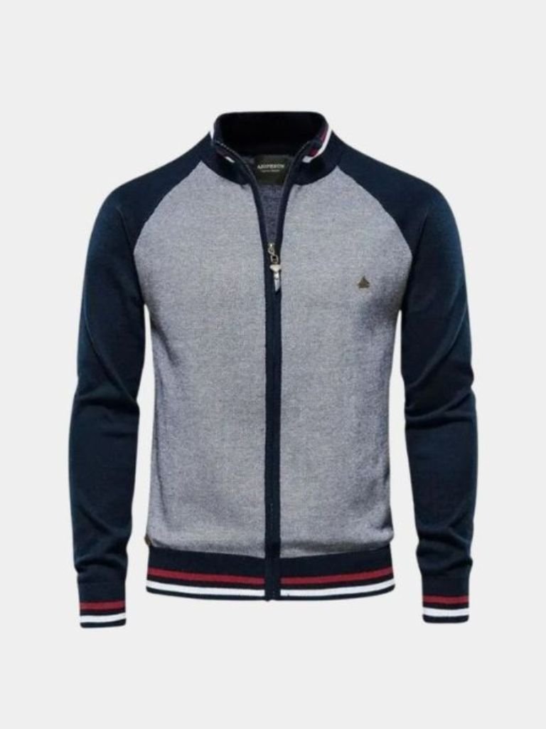 Zipper Color Block Standing Collar Cardigan Sweater - Casa Laro CASA LARO
