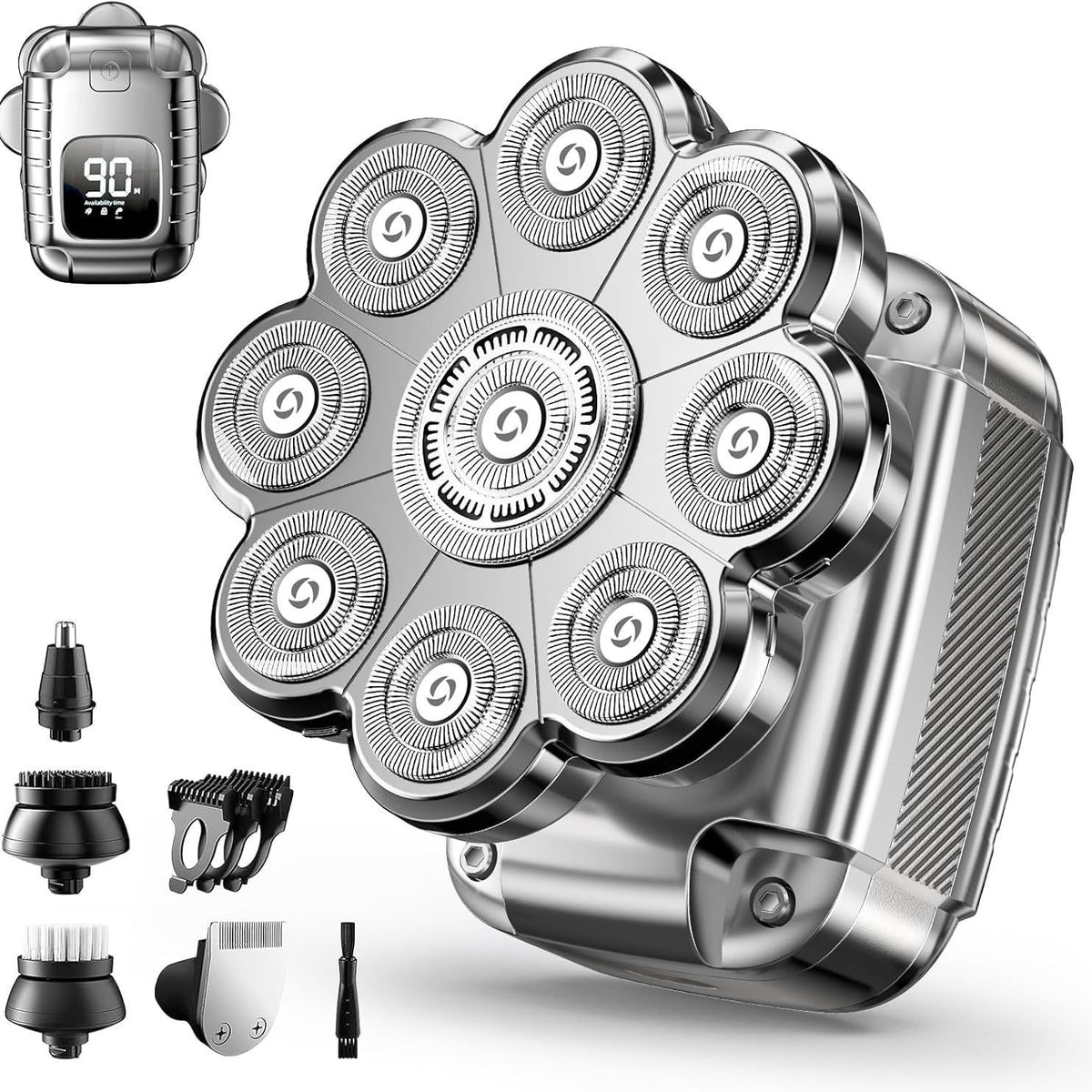 BALDR 9D Pro head shaver with nine floating heads and full grooming kit