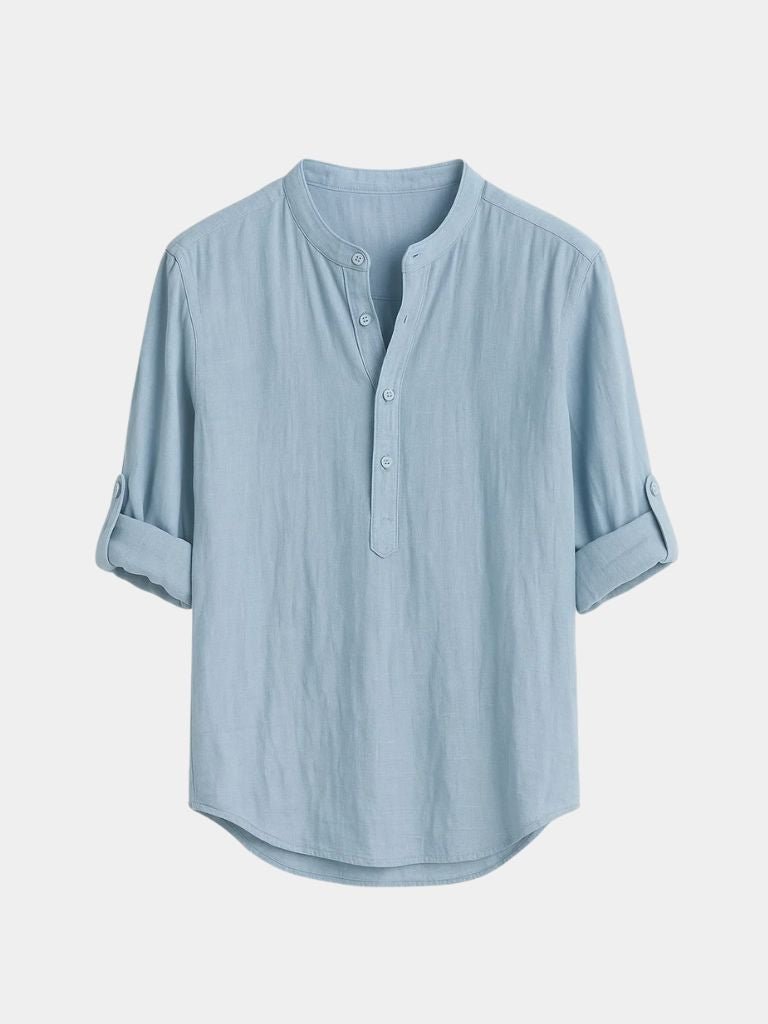 Casual Henley Neck Long Sleeve T-Shirt - Casa Laro CASA LARO