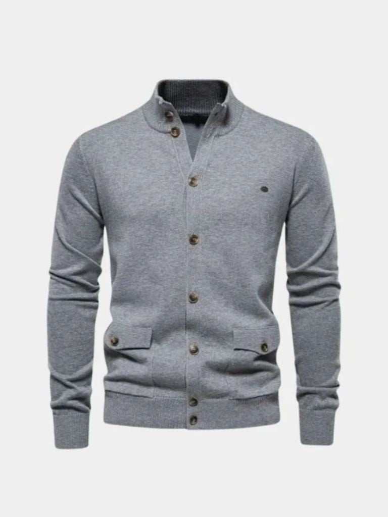 Knitted Stand Collar Cotton Cardigan - Casa Laro CASA LARO