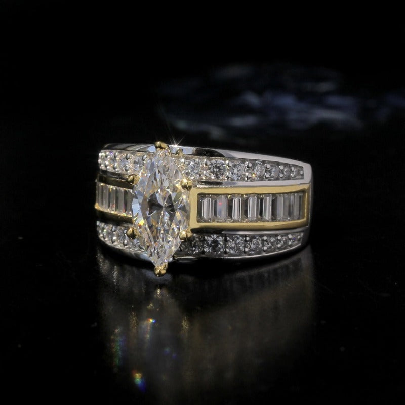 Three Row Marquise Cut Gold Accent Two Tone Engagement Ring Shineofdiamond