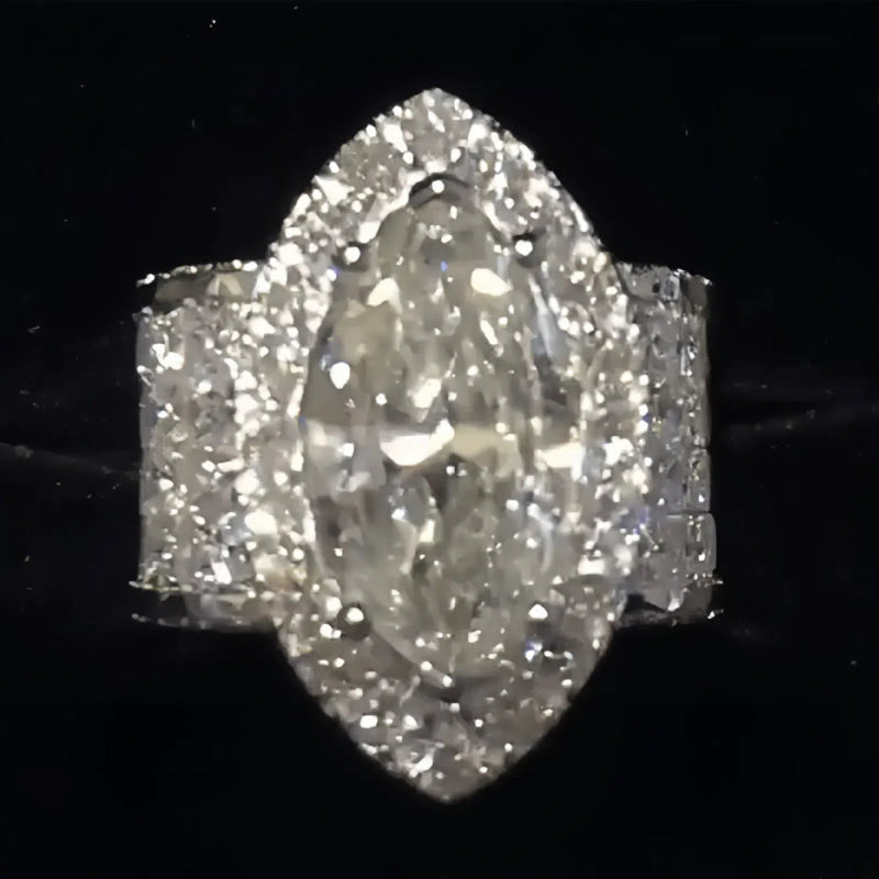 7CT Halo Marquise Cut Wide Band Engagement Ring in Sterling Silver hot