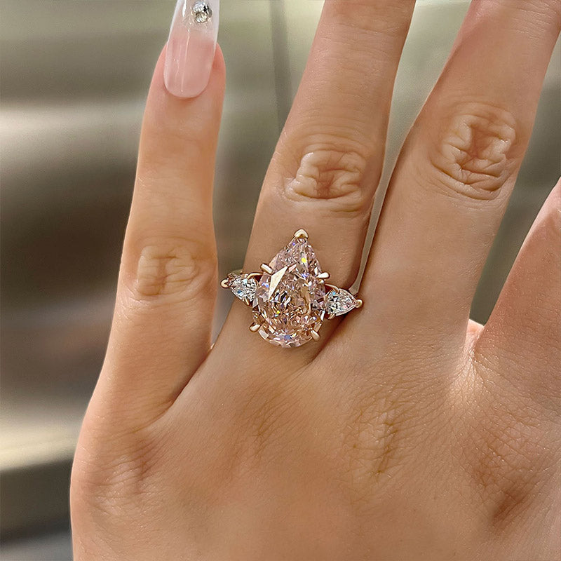 Pink Pear Cut Three Stone Sterling Silver Engagement Ring Shineofdiamond