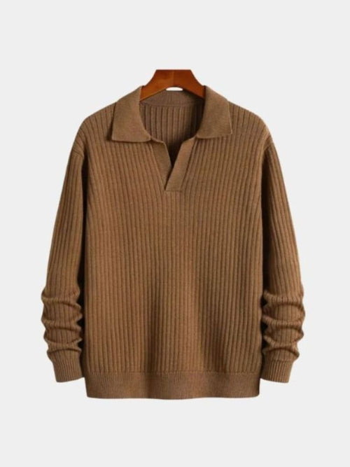 V-Neck Polo Sweater Ribbed - Caay Shop