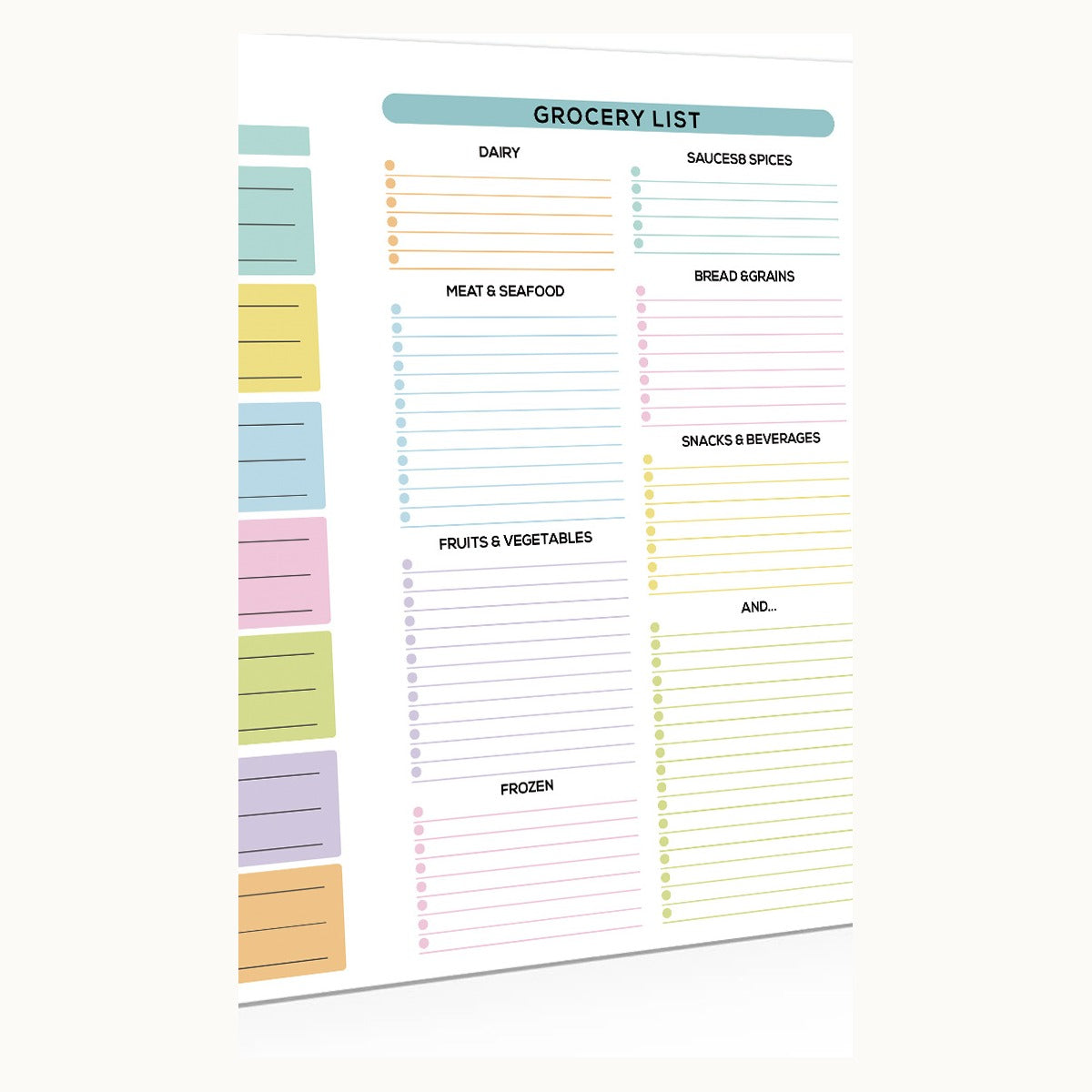 Planora weekly meals and grocery list pages
