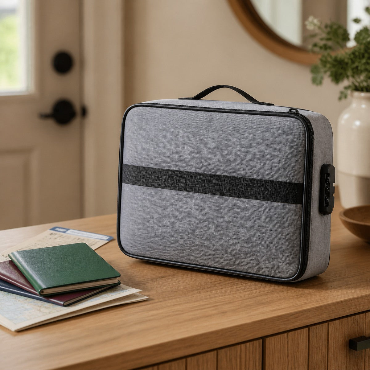 Archivia organizer beside travel documents
