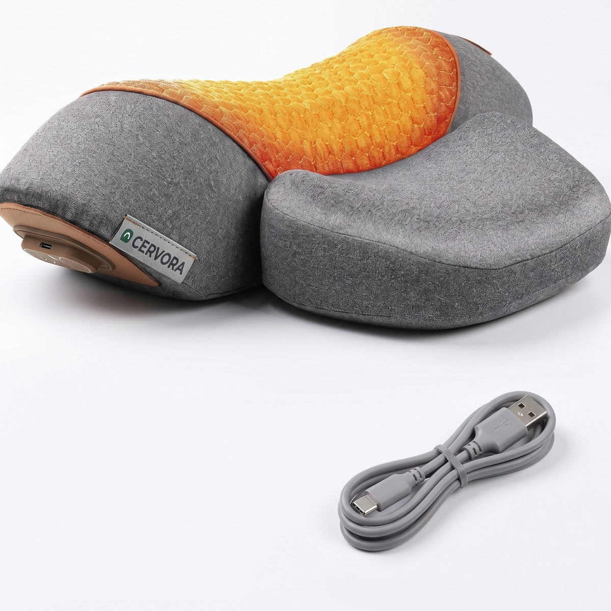 Cervora pillow, side control and USB cable arranged as a complete kit