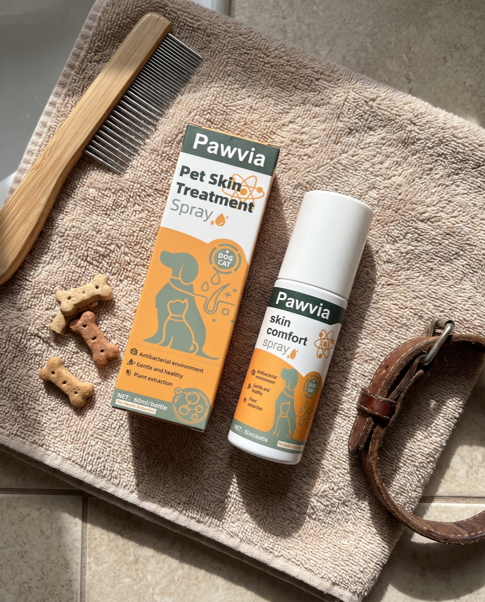 Pawvia spray with dog grooming items