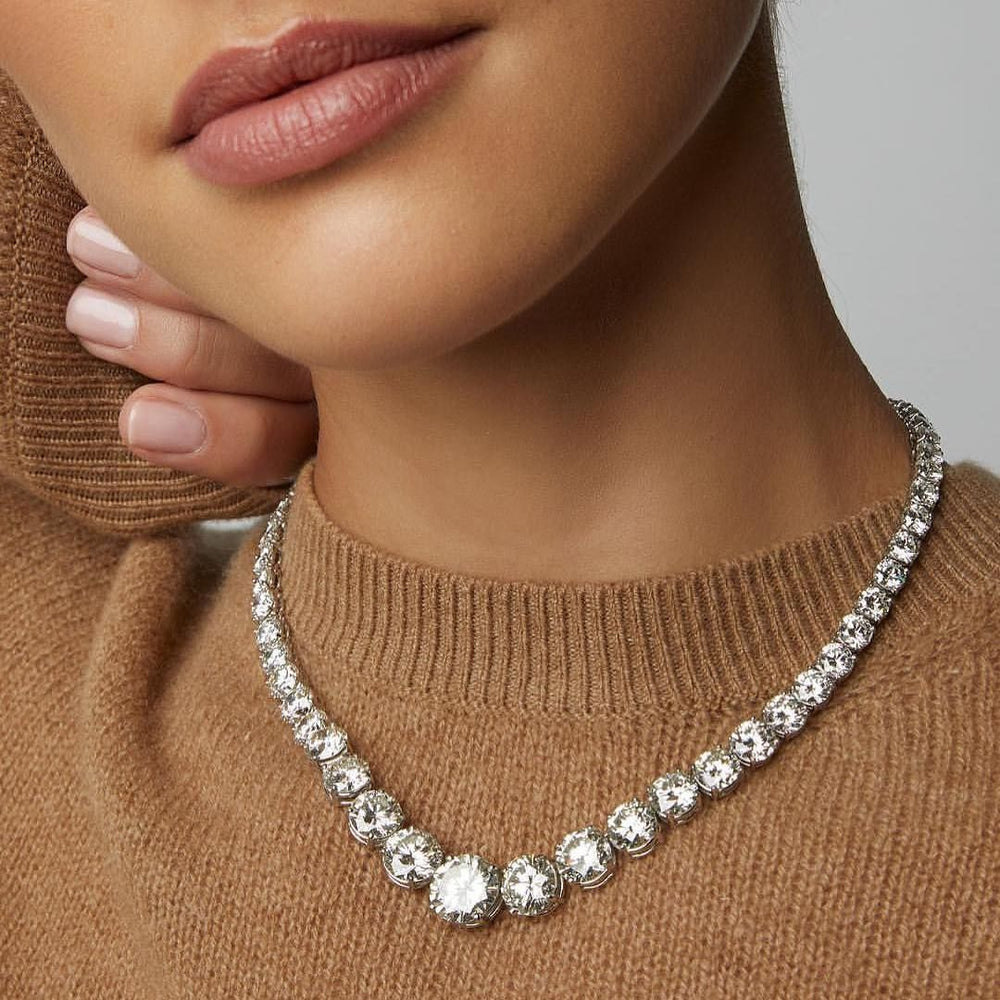 Luxury Round Cut Sterling Silver Necklace Shineofidamond