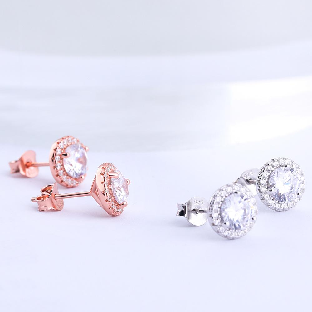 Halo Round Cut Sterling Silver Stud Earrings Shineofidamond