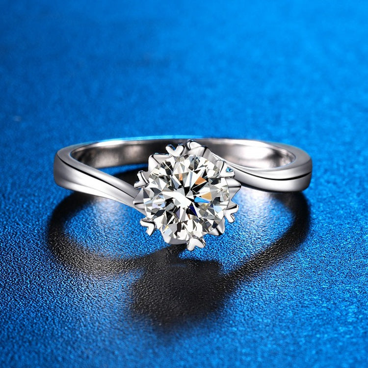 1/2 Carat D Color Snowflake Shape Bypass Shank Moissanite Sterling Silver Engagement Ring Shineofdiamond