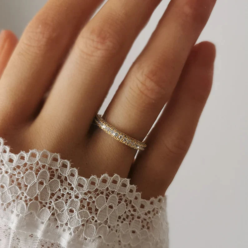 Micro Pavé Triple Row Eternity Wedding Band  Ring in 925 Sterling Silver Shineofdiamond