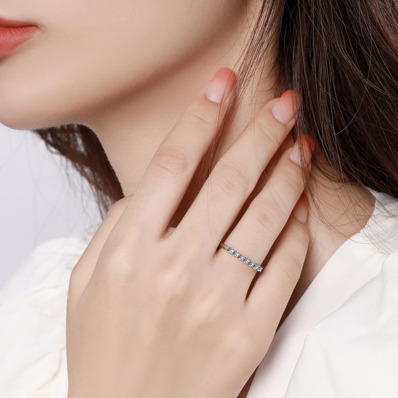 1 Carat D Color Round Cut Moissanite Sterling Silver Wedding Band Shineofidamond