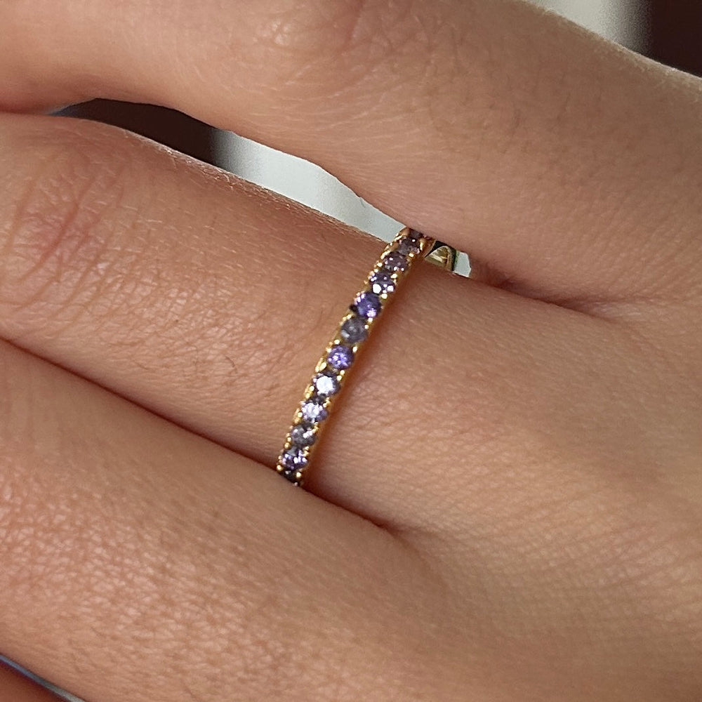 Size 9.0 |Golden Tone Multi-Color Eternity Band Stackable Ring shine of diamond