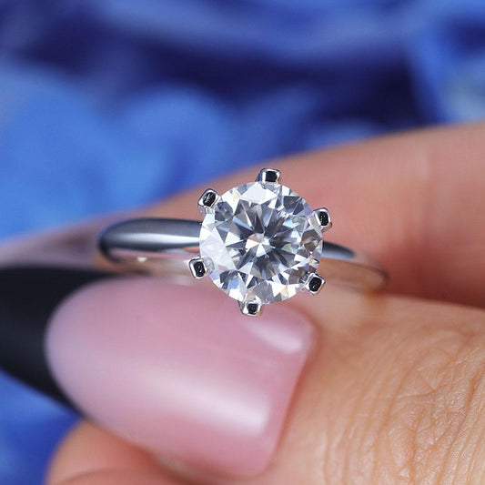 ShineofDiamond Simple Round Cut Moissanite Sterling Silver Ring Shine of Diamond