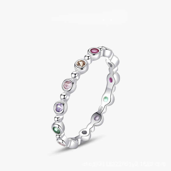 Simple Rainbow Round Cut Sterling Silver Band Shine of Diamond