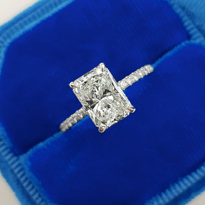 Radiant Cut Sterling Silver Engagement Ring With Half Eternity Band shineofdiamond