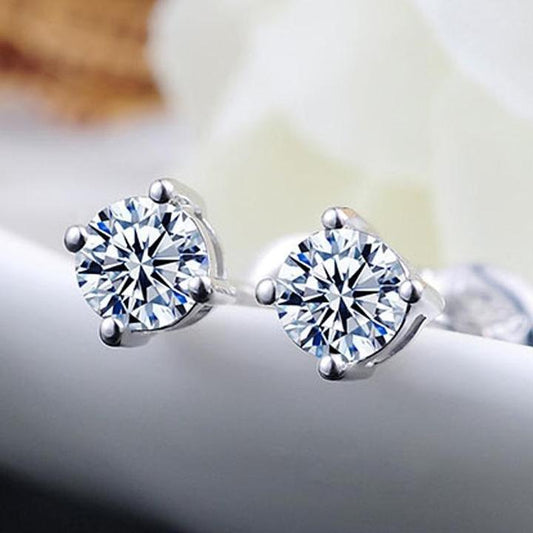 Classic Moissanite Stone 4 Prong Sterling Silver Stud Earrings Shineofidamond