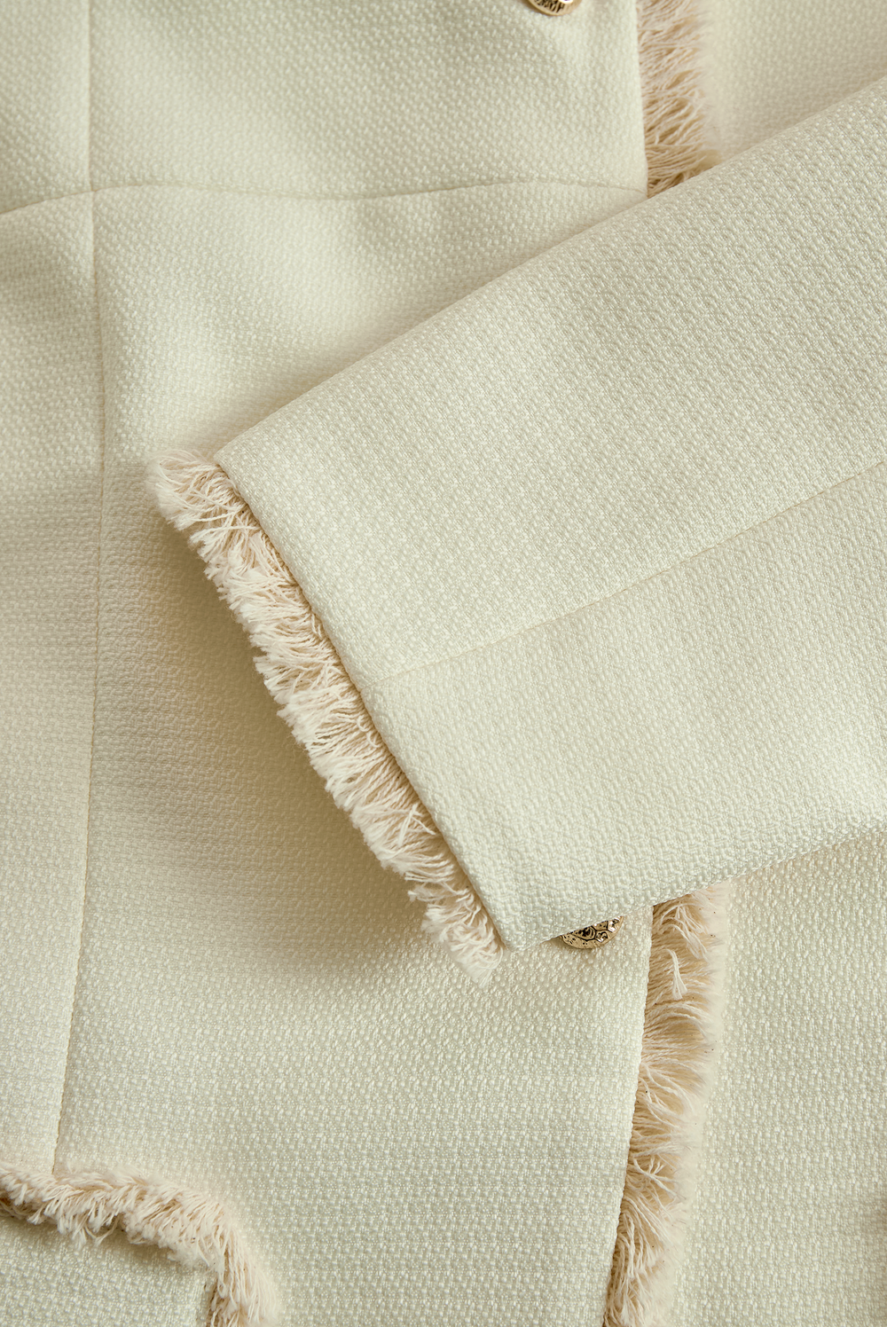 Elegant Cream Textured Blazer With Decorative Trim SN