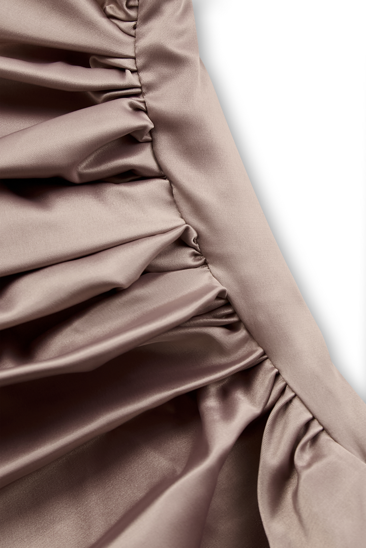 Champagne Satin One-Shoulder Gown ZJ