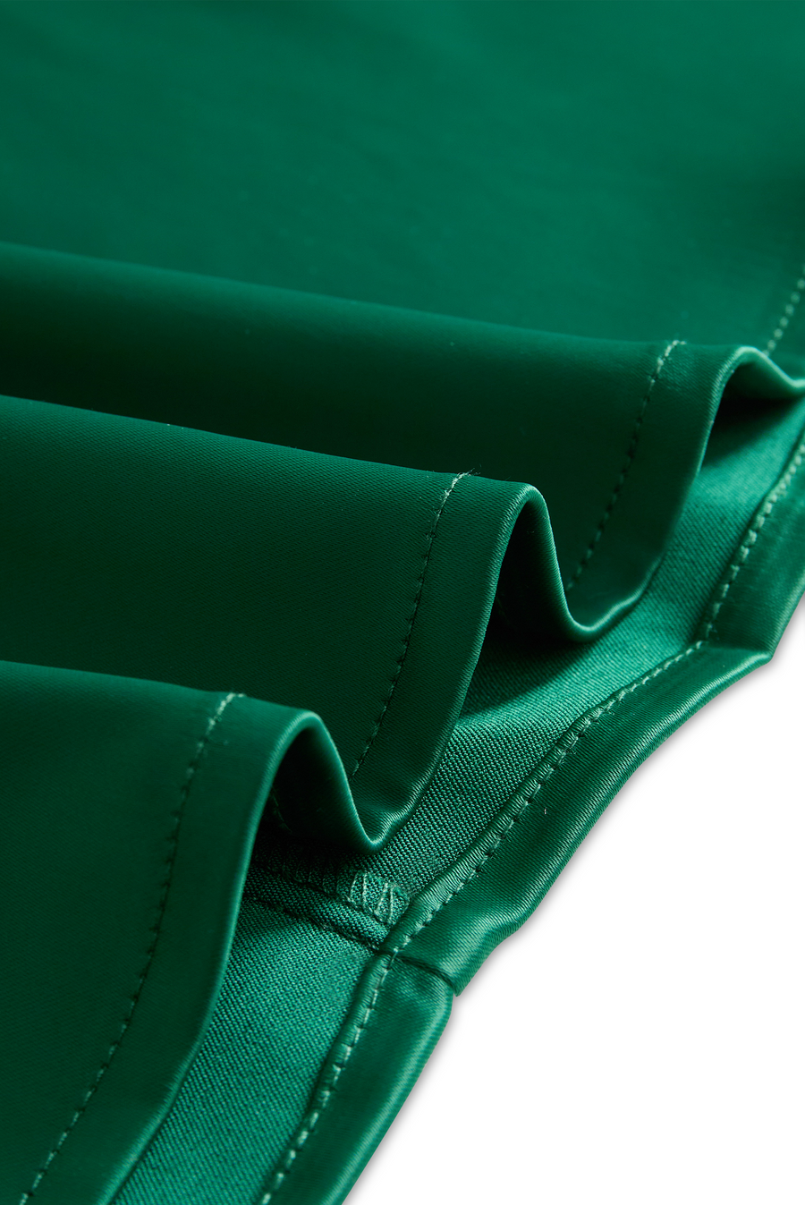 Deep V-Neck Satin Blouse with Lace Details - Emerald Allure XYS