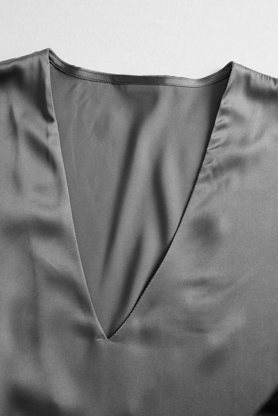 Charcoal Grey Satin Blouse with Subtle Tailored Fit ZJ
